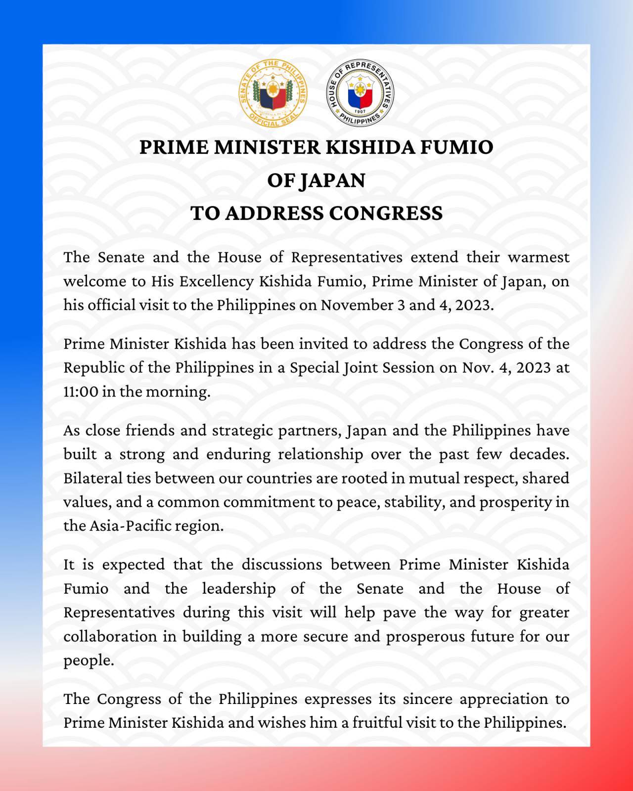Prime Minister Kishida Fumio of Japan to Address Congress